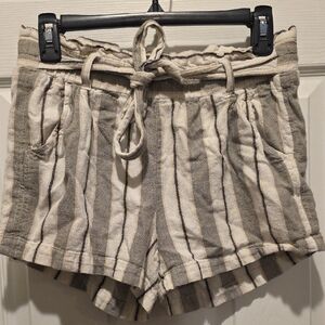Rewind Women's Striped Olive Green and Cream Cargo Shorts